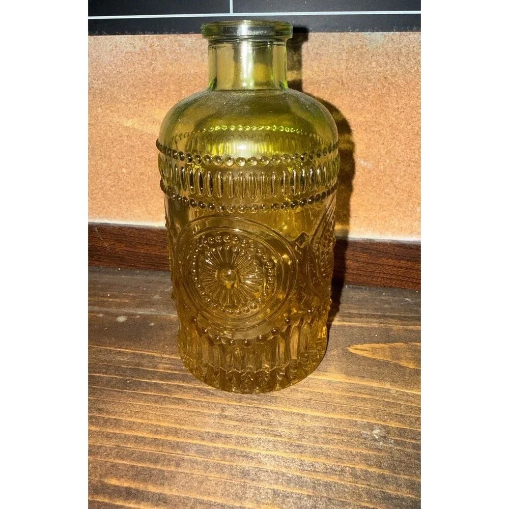 Green glass miniature vase 2.5 X5 inches tall floral decor